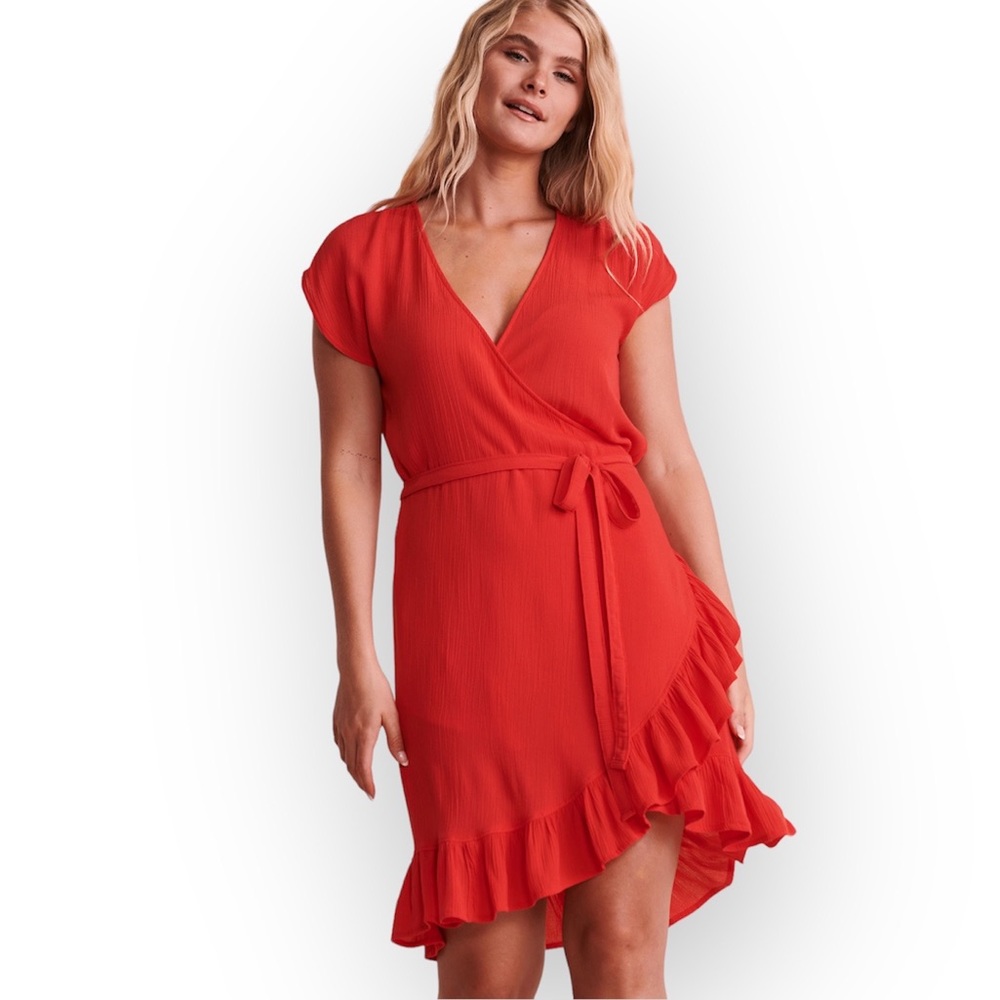 NWT Tropik Ruffle Wrap Swim Cover Up Dress Hibiscus Red size Small